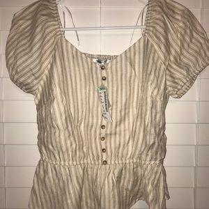 Puff sleeve striped button top